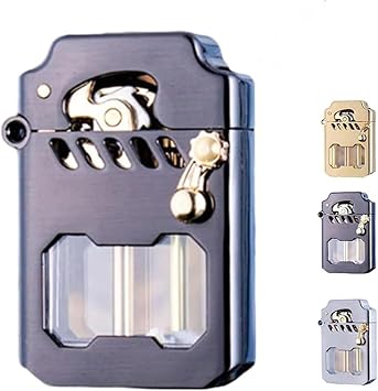 Mecha Metal Rocker Lighter, Kerosene Lighter with Transparent Tank, Metal Rocker Kerosene Lighter, Windproof Lighter, Rocker Lighter, Suitable for Indoor and Outdoor useA