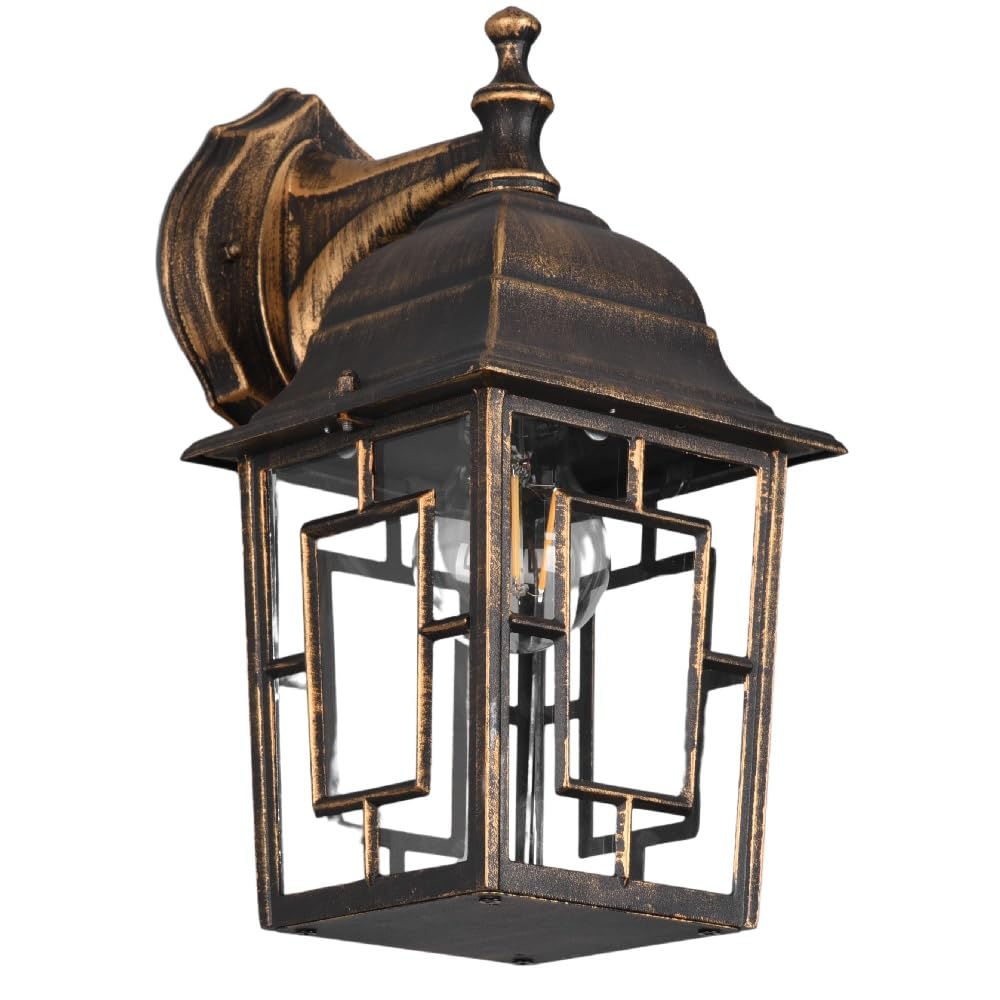Britalia Antique Brass Vintage Outdoor Wall Lantern, Clear Glass, 30Cm X 15Cm X 19.5Cm, Ip44 Rated, Exterior Use
