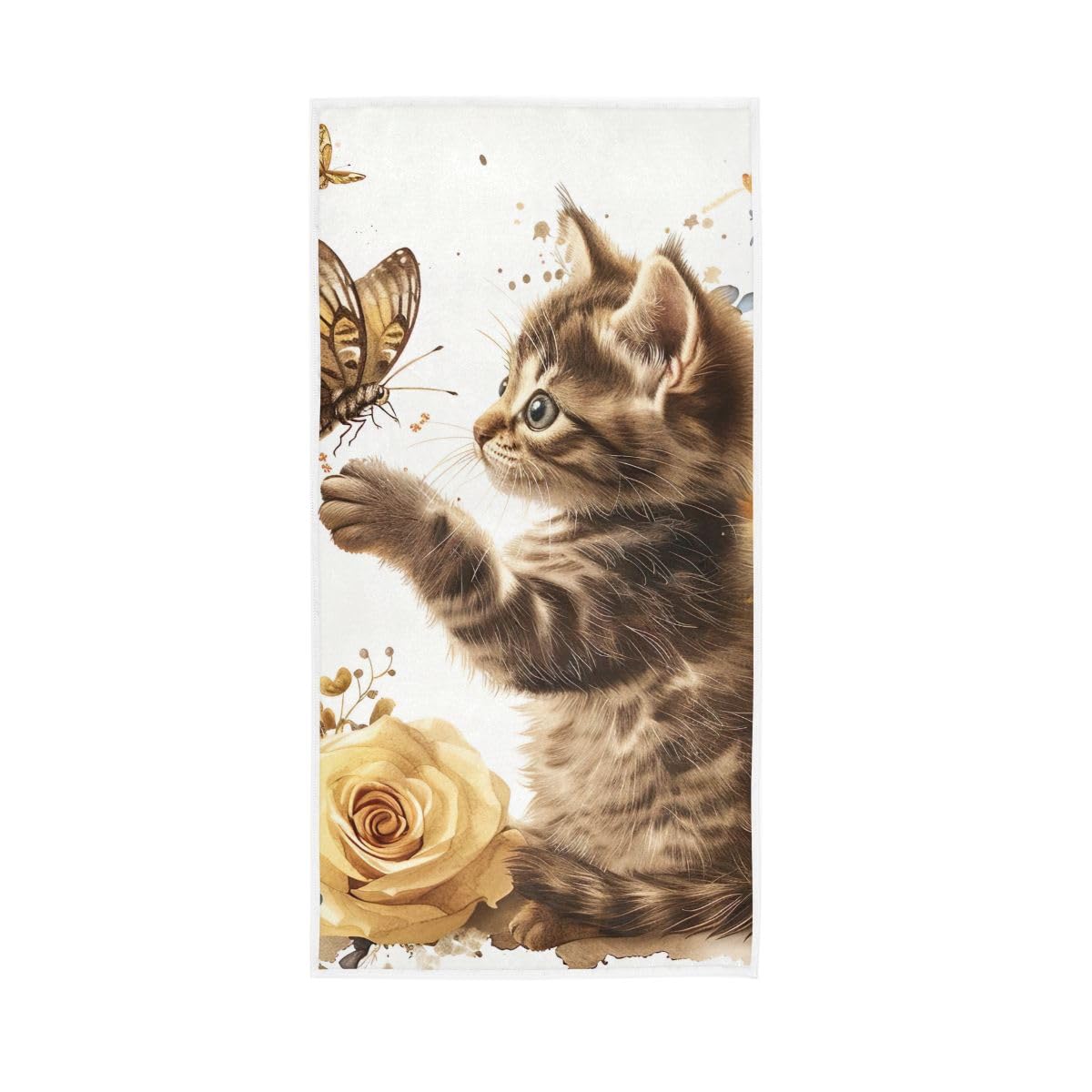 HUYGD Kitten Playing with Butterfly Cute Bath Hand Towel, Hand Towels for Bathroom, Shower, Hotel, Spa 15 x 30 Inches