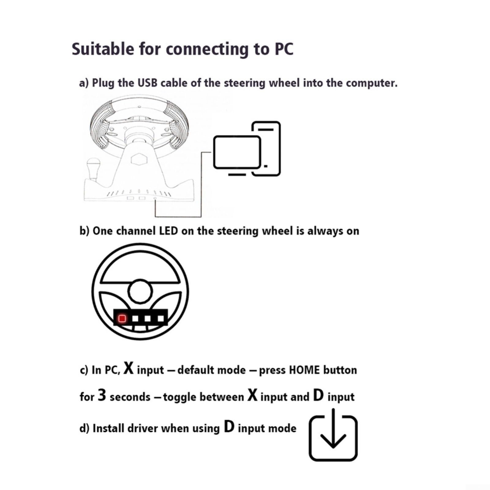 Kivivaka Volante de juego USB con interruptor de vibración, para 360/One, para PS3, para y PC, controlador de carreras ABS (3 en 1)