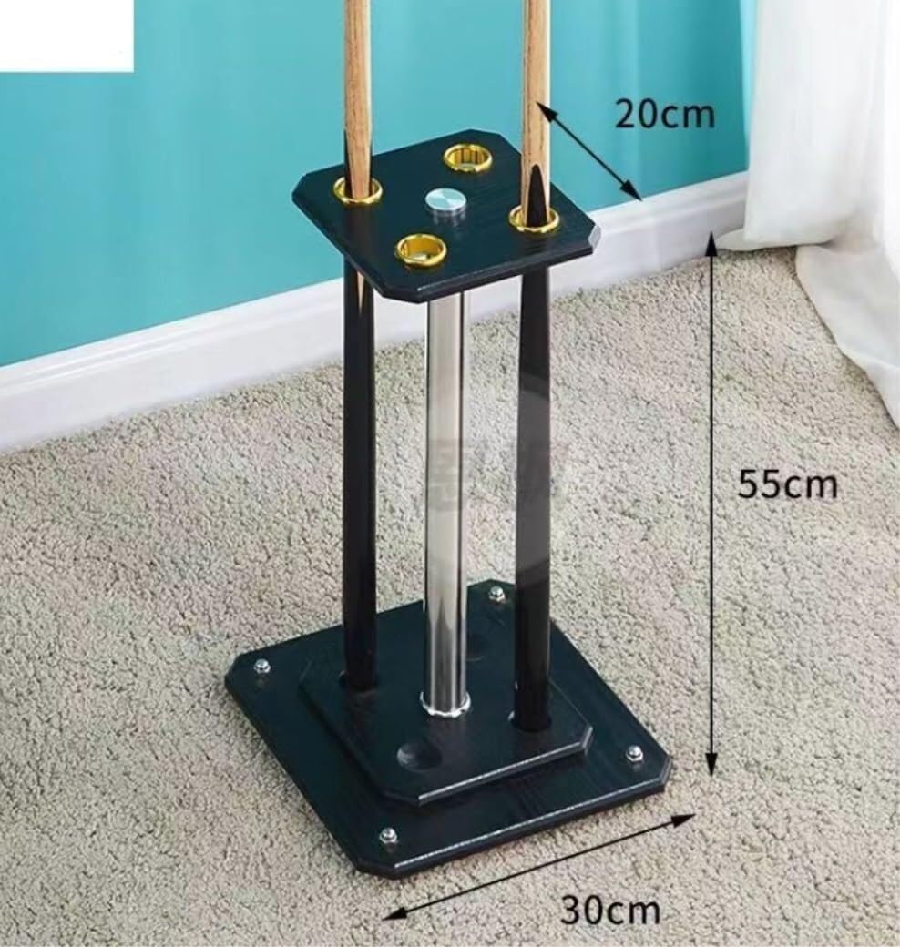 Wooden Billiard Rack 5-Hole Floor-Standing Pool Cue Holder Corner Stand with Stainless Steel Support 30x20x55cm(Type A)