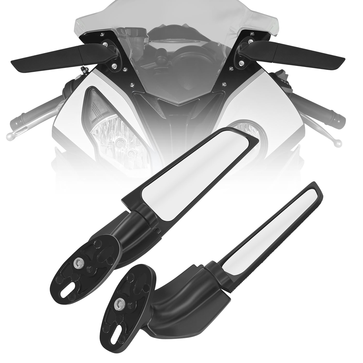Rétroviseur latéral de moto avec base pour Ninja650 Ninja500 Ninja400 ZX6R ZX10R ZX4RR ZX14R CBR300R CBR500R CBR600RR CBR1000RR GSXR600/750/1000 FZ6R, Rétroviseur de moto rotatif (Régulier)