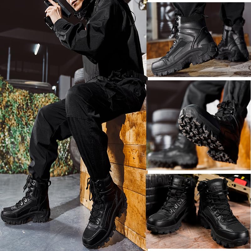 Men'S Military Tactical Work Boots Side Zipper Lightweight Army Combat Boots Durable Outdoor Work Boots Desert Boots Men'S Waterproof Tactical Hiking Boots3