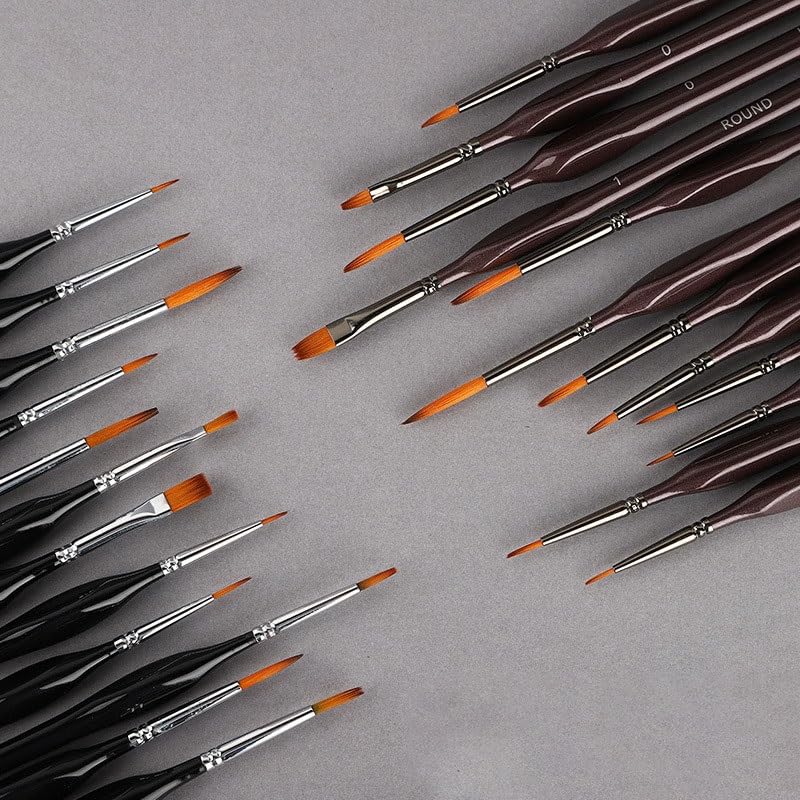 Ensemble De 12 Pinceaux en Nylon Marron pour Artistes Et Étudiants en Peinture Acrylique.