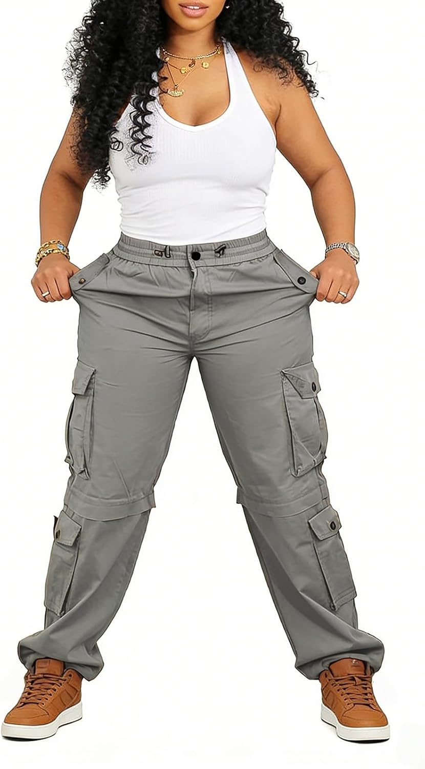Womens Cargo Pants with Pockets High Waisted Cargo Pants for Women Straight Leg Drawstring Ankle - Image 4