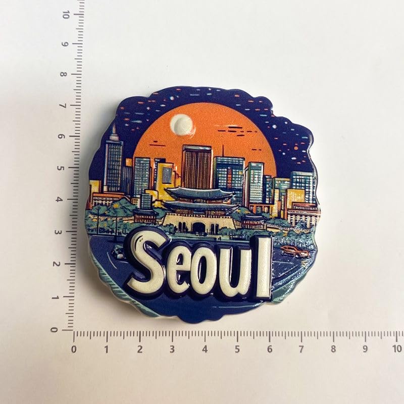Imán decorativo de resina 3D con skyline de Seúl miniatura 2