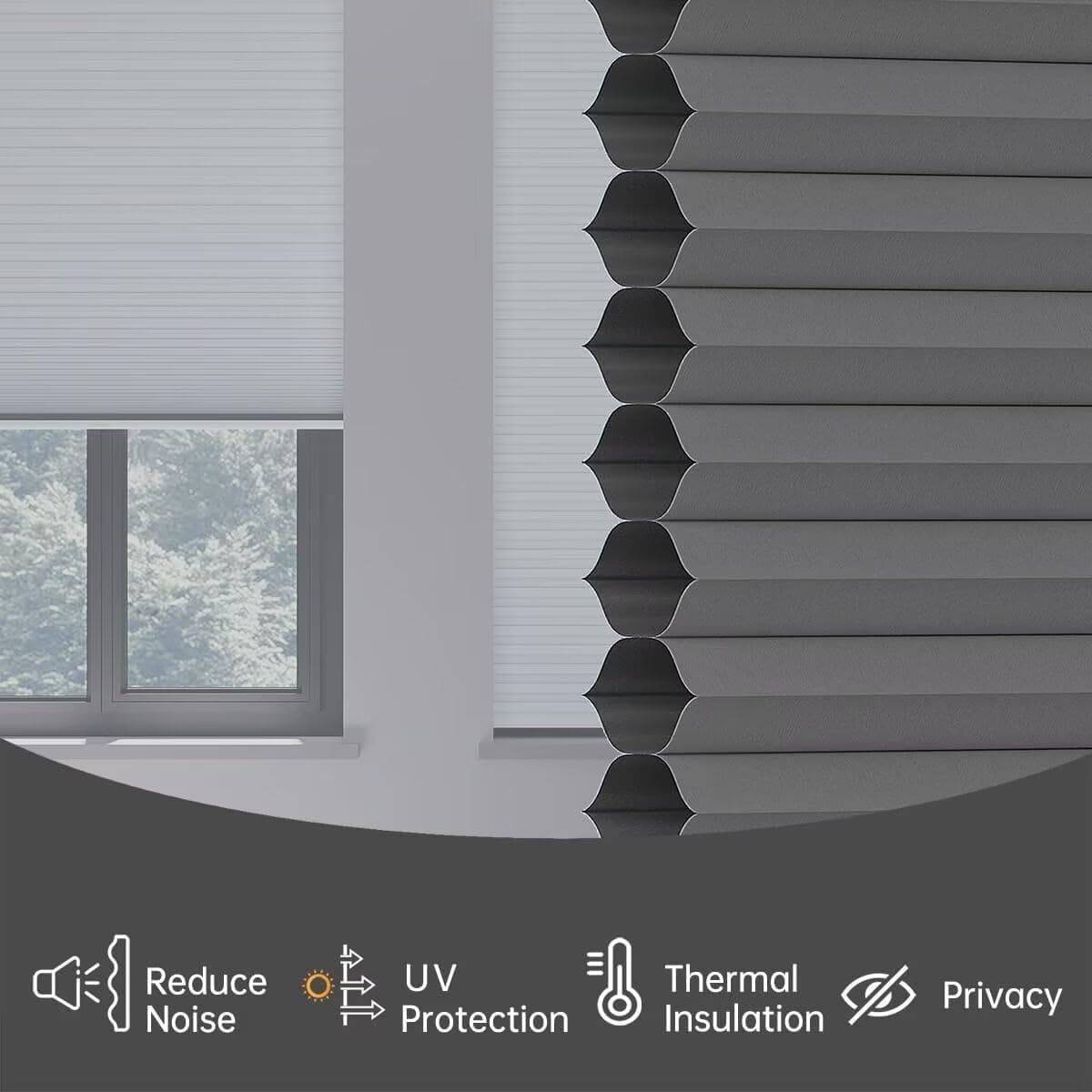 Cordless Cellular Shades Blackout Honeycomb Blinds for Indoor Windows, Pull Down Cellular Shades 1.5 inch Cell Pleated for Bedroom Home Office (Blackout White,72 W x 48 H)