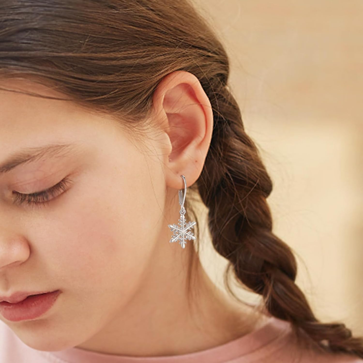 EUDORA Snowflake Earrings Sterling Silver for Women, 18K Gold-Plated Sterling Silver Christmas Snowflake Dangle Drop Earrings Winter Holiday Jewelry Gifts for Womens Snowflakes Lover - Image 8