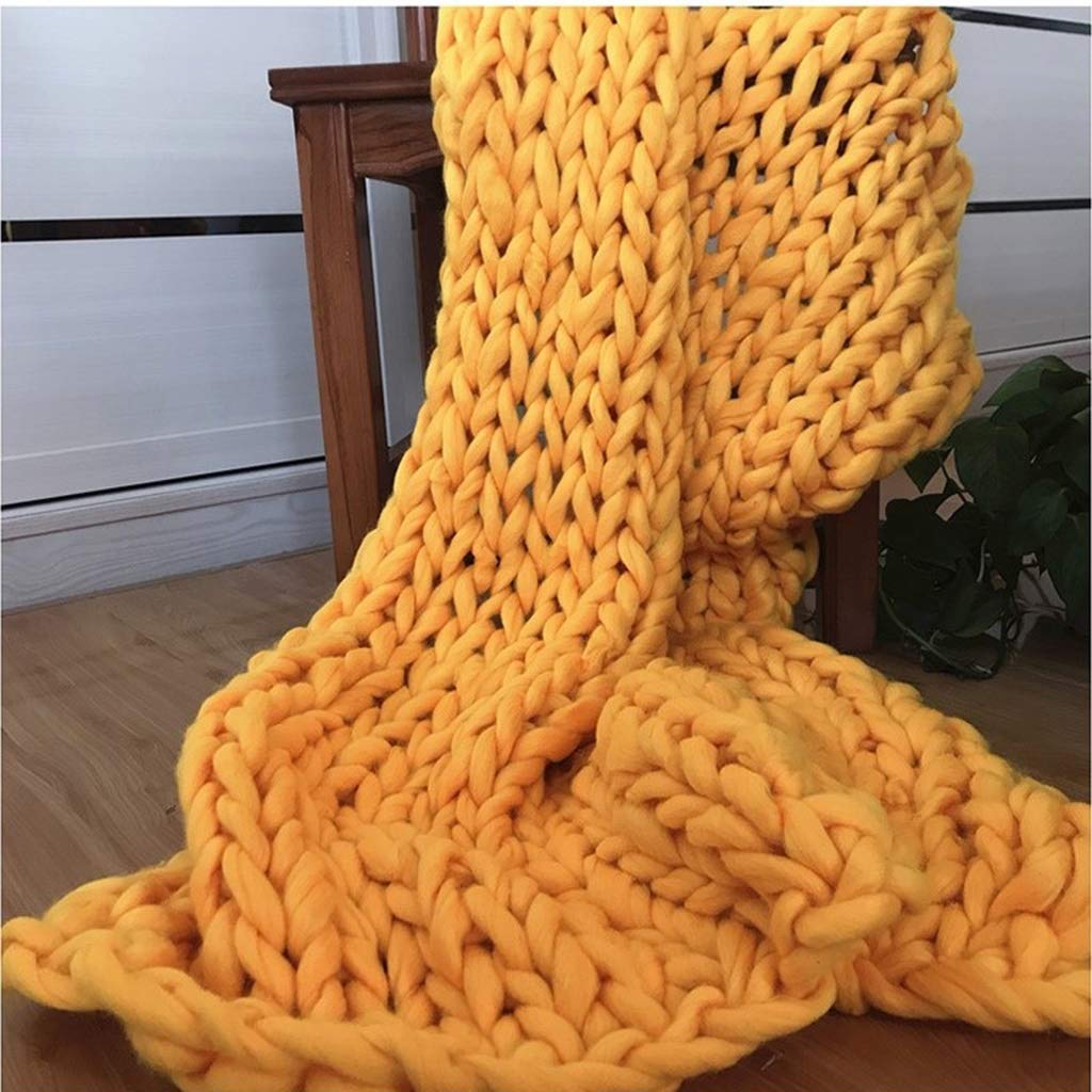 RENJUN- Chunky Knitted Hand-Woven Double-Sided Reversible Thick Thread Soft and Warm for Winter Home Decoration Office Sofa 4 Colors (Color : Yellow, Size : 100×150cm)