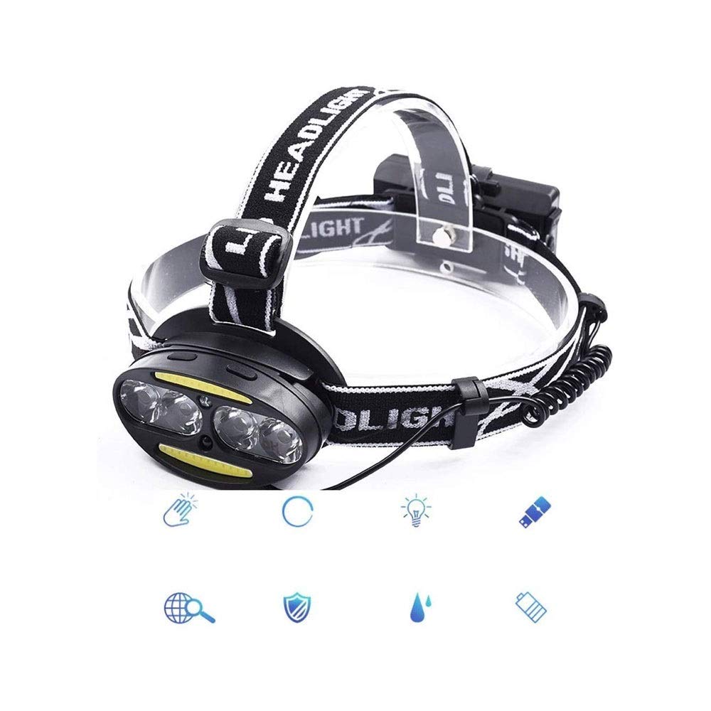 ADITAM ładowalna latarka czołowa, 4 LED USB ładowana wodoodporna latarka czołowa na kemping, piesze wycieczki, na zewnątrz Double the comfort