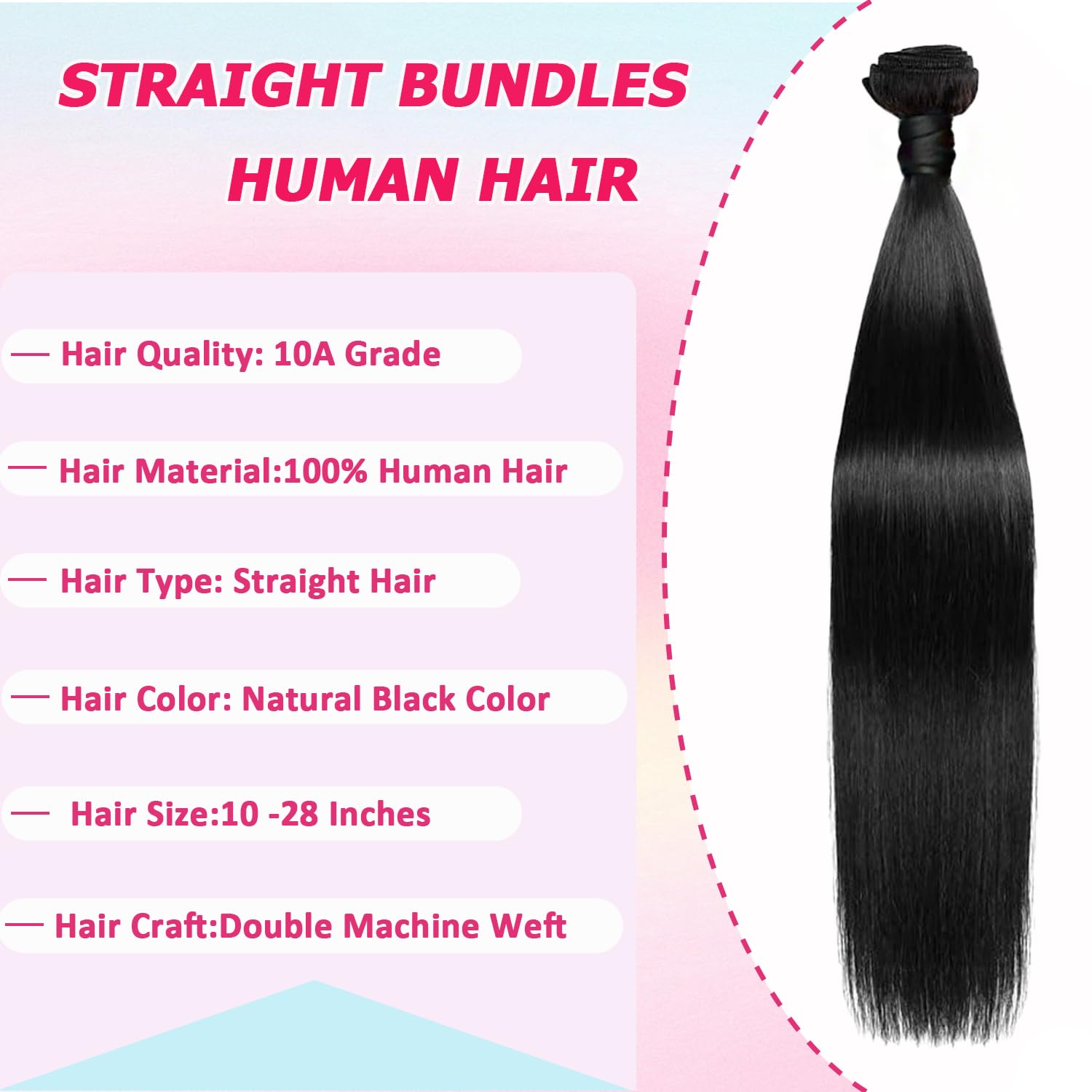 Tissage Brésilien Lisse Tissage Naturel Cheveux Humain Straight Human Hair Bundles Couleur Naturelle Human Hair Extensions Double Weft Remy Hair 3 Bundle for Woman 14 16 18 Pouces