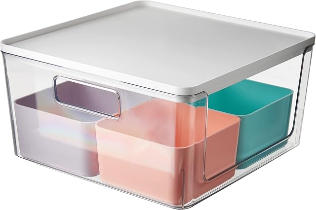 Rosanna Pansino x iDesign Storage Box with 4 Dividers, Storage Box with Lid, Versatile as Kitchen Storage or Bathroom Organiser, Made of Recycled Plastic, Multicoloured