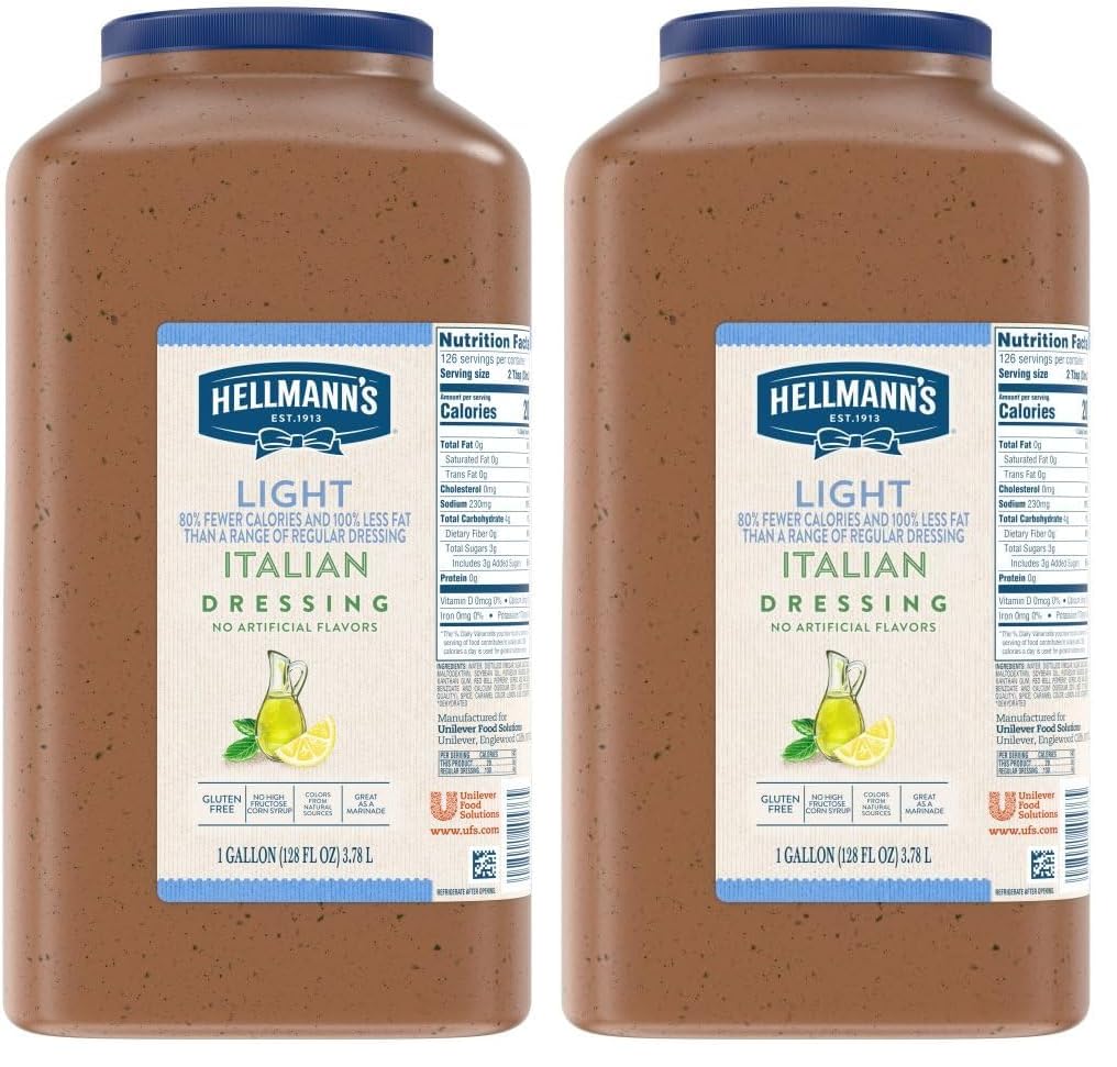 Hellmann's Light Italian Salad Dressing Jug Gluten Free, No Artificial Flavors or High Fructose Corn Syrup, Colors from Natural Sources, 1 gallon (Pack of 2)