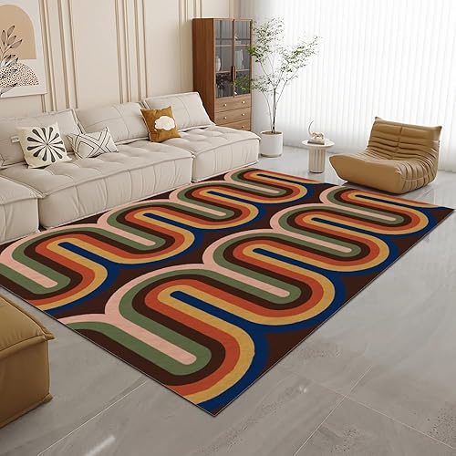Colored Lines - Alfombra de área marrón, estilo retro de los años 70, lavable para dormitorio, decoración del hogar, estética, sala de estar,