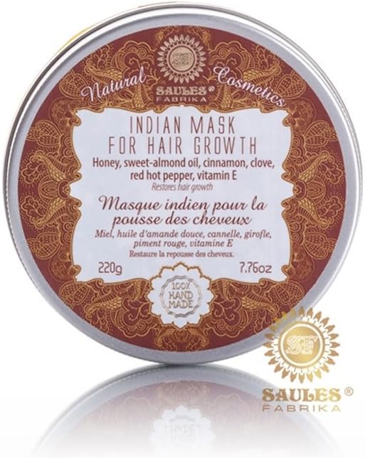 Indian hair mask Natural 220 g with Honey, Sweet Almond Oil, Clove, Cinnamon, Hot Chili Pepper and Vit. E for Hair Growth