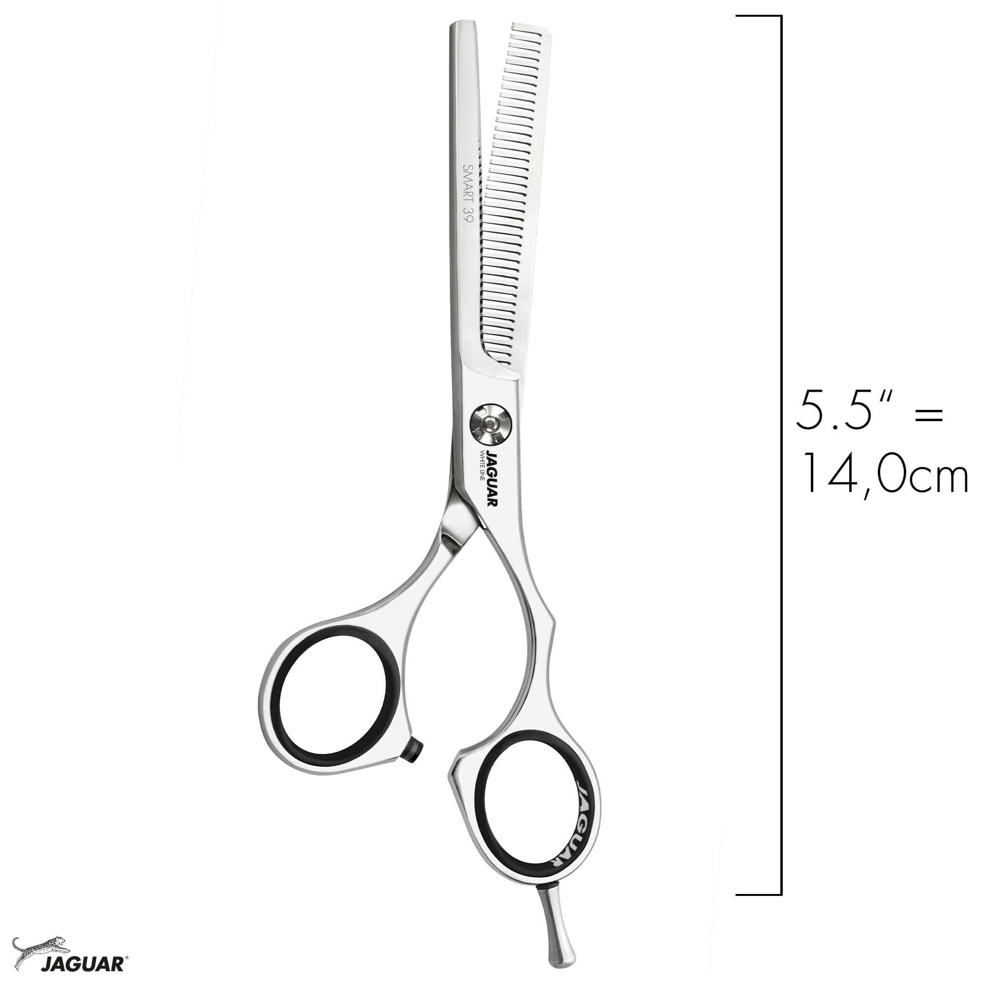 JAGUAR Modellierschere SMART 39 5.5“ | ergonomische Griffstellung | Texturierschere ergonomisches Design | abgewinkeltes Daumenauge | 39 Prismenschliff-Effilierzähne | poliert | Made in Germany