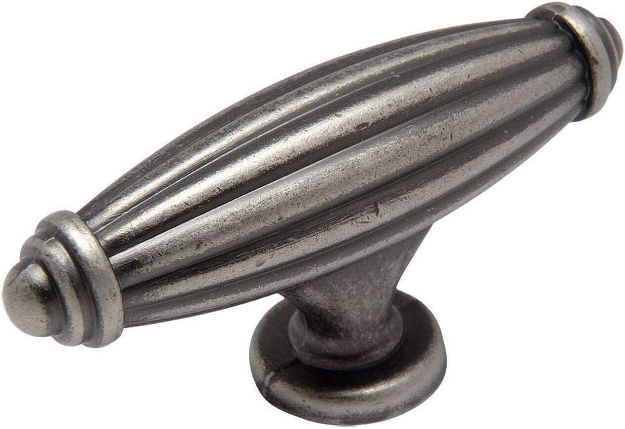 Cosmas 10 Pack 7121WN Weathered Nickel Country Style Cabinet Hardware Ribbed Knob - 2-9/16 Inch Long x 11/16 Wide