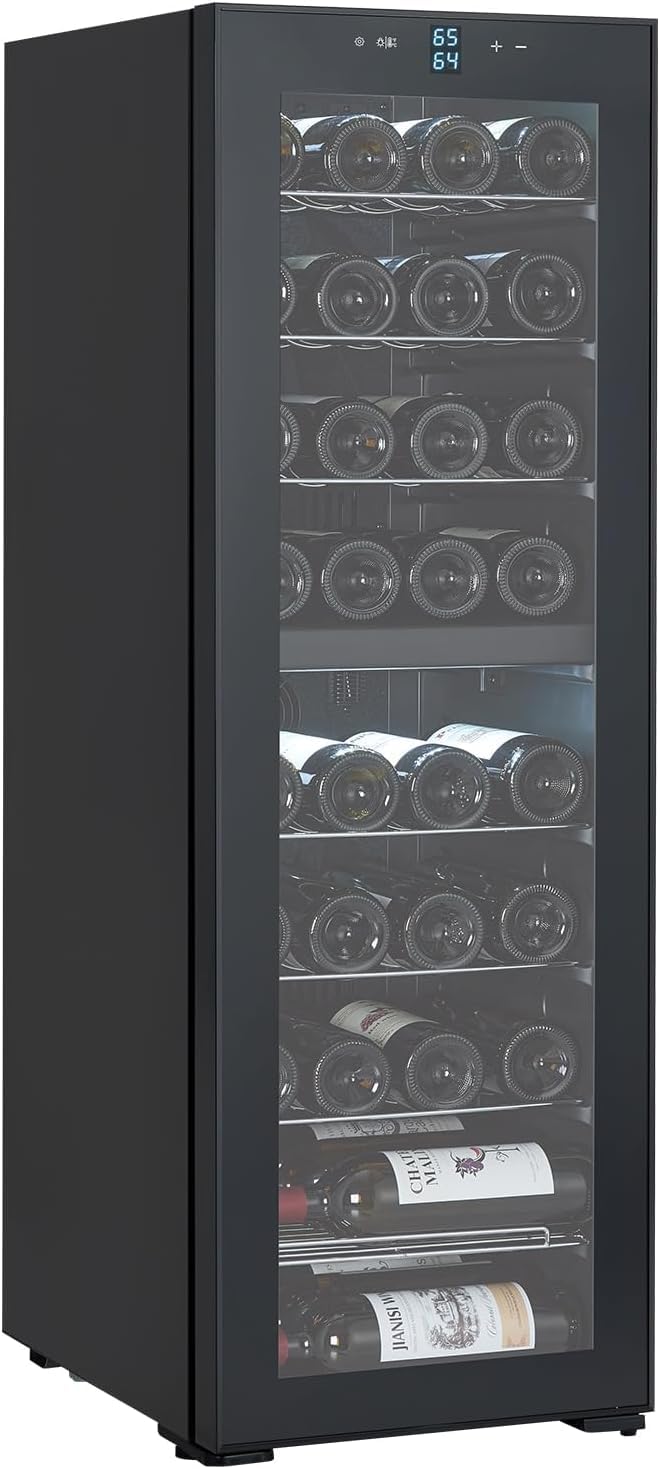 OutdoorVibe 39-Bottle Freestanding Wine Cooler Refrigerator - Adjustable 41-64°F Digital Display, Glass Door & Shelves for Red/White Wine, Champagne, Beer