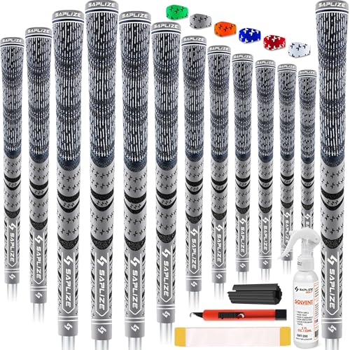 SAPLIZE Golfgriffe 13-teilig mit komplettem Umrüstsatz, Standardgröße, Kordelgummi, Hybrid-Golfschlägergriffe, Grau SAPLIZE Golfgriffe 13-teilig mit komplettem Umrüstsatz, Standardgröße, Kordelgummi, Hybrid-Golfschlägergriffe, Grau