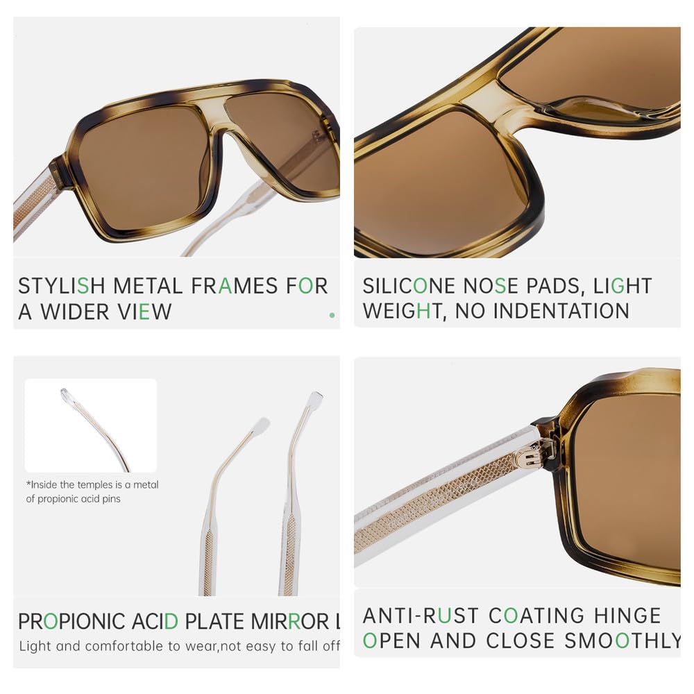 Gafas de Sol de Gran tamaño para Hombres y Mujeres, Gafas de Lujo a la con Montura Grande, Gafas de Sol Vintage a la para Conducir al Aire Libre UV400