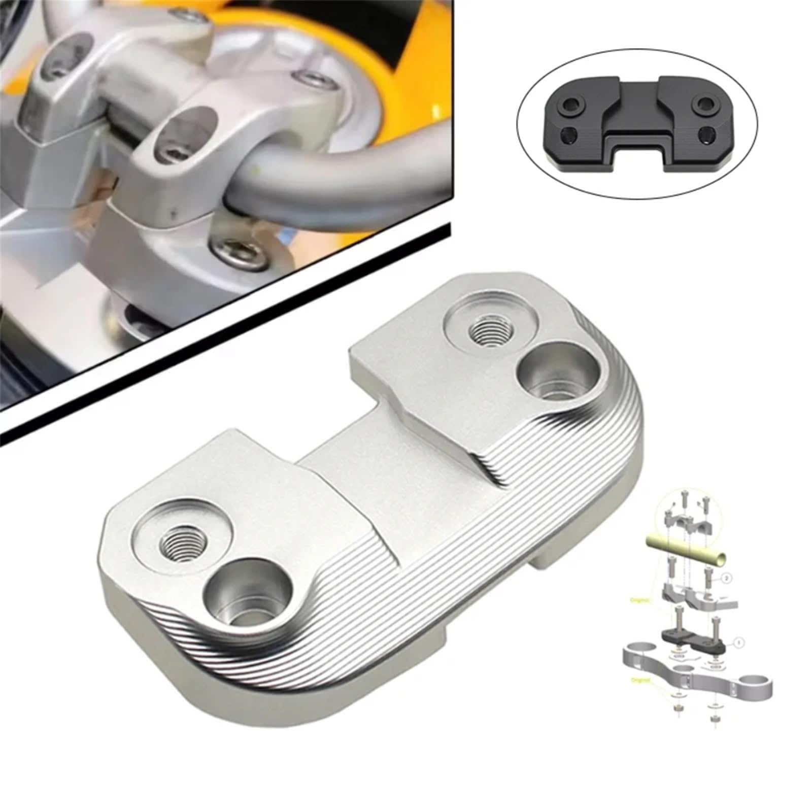 Motorrad Lenkererhöhungen Kompatibel Mit Ducati Für Scrambler 400 800 1100 Motorrad-Lenker-Riser-Klemme Verlängern Adapter-Zubehör(Silver)