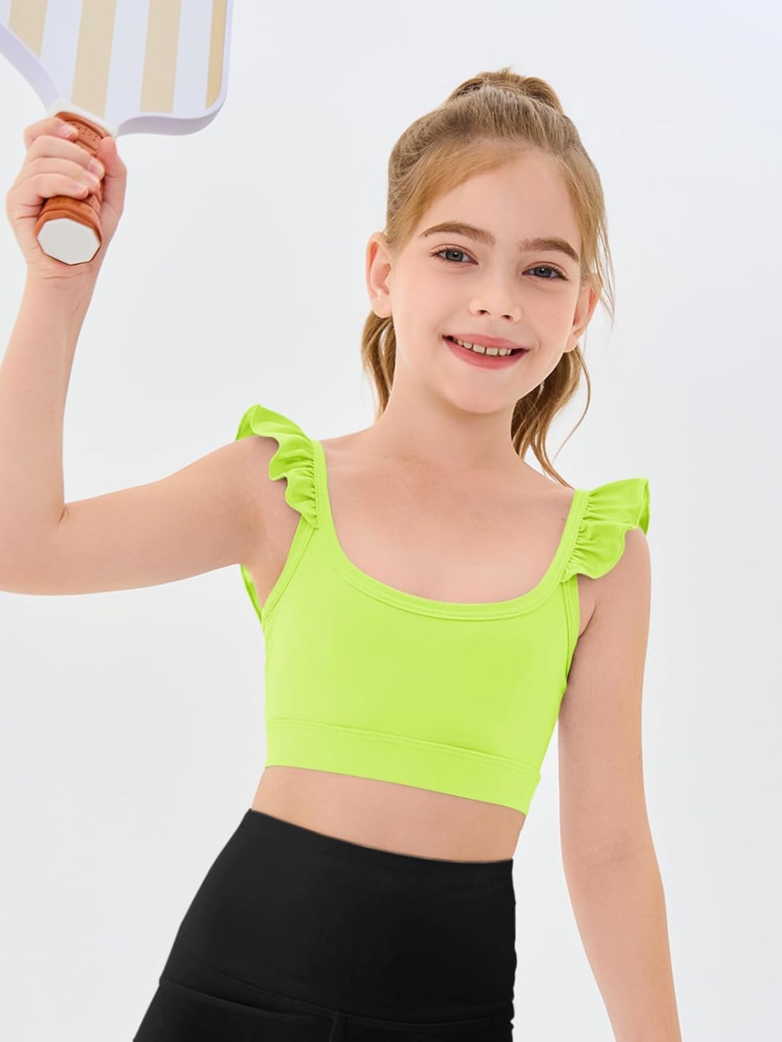 Haloumoning Girls Training Bra Kids Cute Ruffle Sports Bra Workout Yoga Bra Comfort Dance Crop Top - Image 4