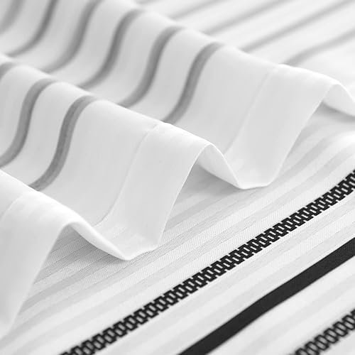 Miniatura 5 de jinchan Cortina de ducha de tela en blanco y negro para baño, cortina de ducha moderna de granja a rayas negras, simple impermeable, 70 x 84