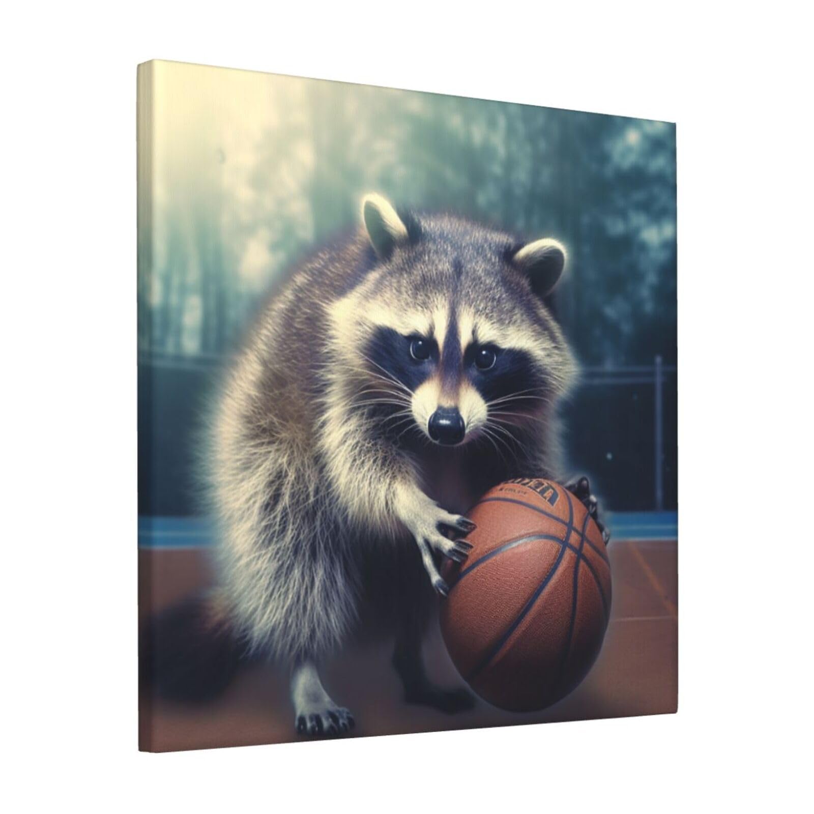 FodPand Funny Raccoon Basketball Canvas Wall Art for Living Room Wall Decor 12"x12" Modern Artwork Painting Pictures Hanging Canvas Prints Aesthetic Wall Art for Bedroom Bathroom Office Wallart Decor
