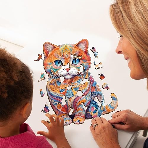 Miniatura 5 de Rompecabezas de madera para adultos, lindo rompecabezas de madera con forma de gato escocés, rompecabezas de madera con forma de gato único, el