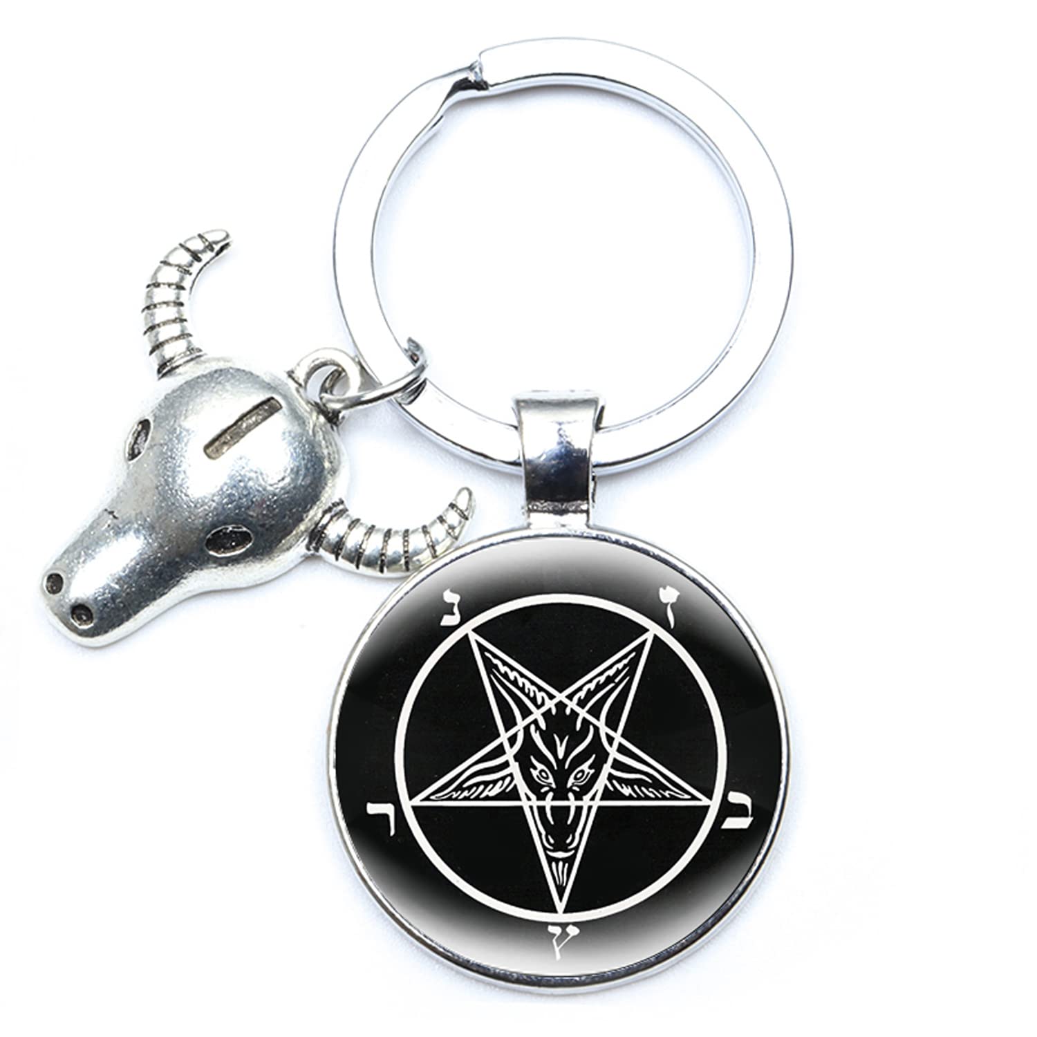 Zeia3 Brown Baphomet Creative Keychain Baphomet With Satanic Crosses & Pentagrams Key Chain Goat Pagan Hail Satan Pendant Keyring Bags Gifts