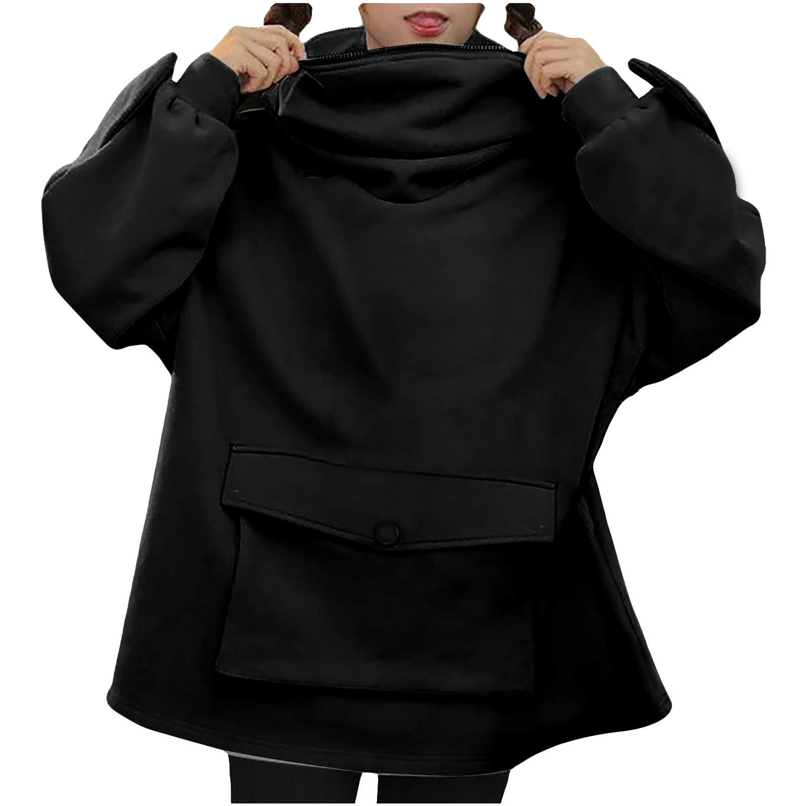 Felpa con cappuccio da donna, felpa Oversize da donna, con cappuccio e orecchie decorative sul cappuccio, toppa creativa, maniche lunghe, felpe kawaii, tasca canguro, vestibilità ampia, autunno e