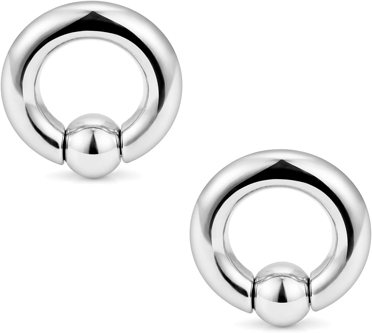 Ftovosyo PA Ring Captive Bead Rings Spring Action BCR Ball Rings 00G 0G 2G 4G 6G 8G 10G 316L Surgical Steel Pierced Body Jewelry for Women 2PCS 12-19mm