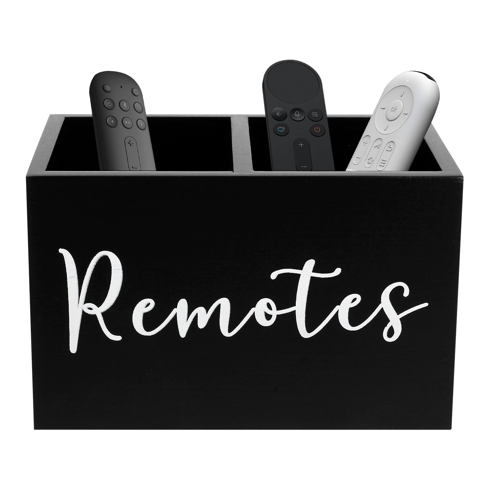 LuLobtg Remote Control Holder, Divided TV Remote Control Storage Box with 2 Compartments, Wooden Table Organiser Storage Caddy for Office Living Room School Desktop(black)