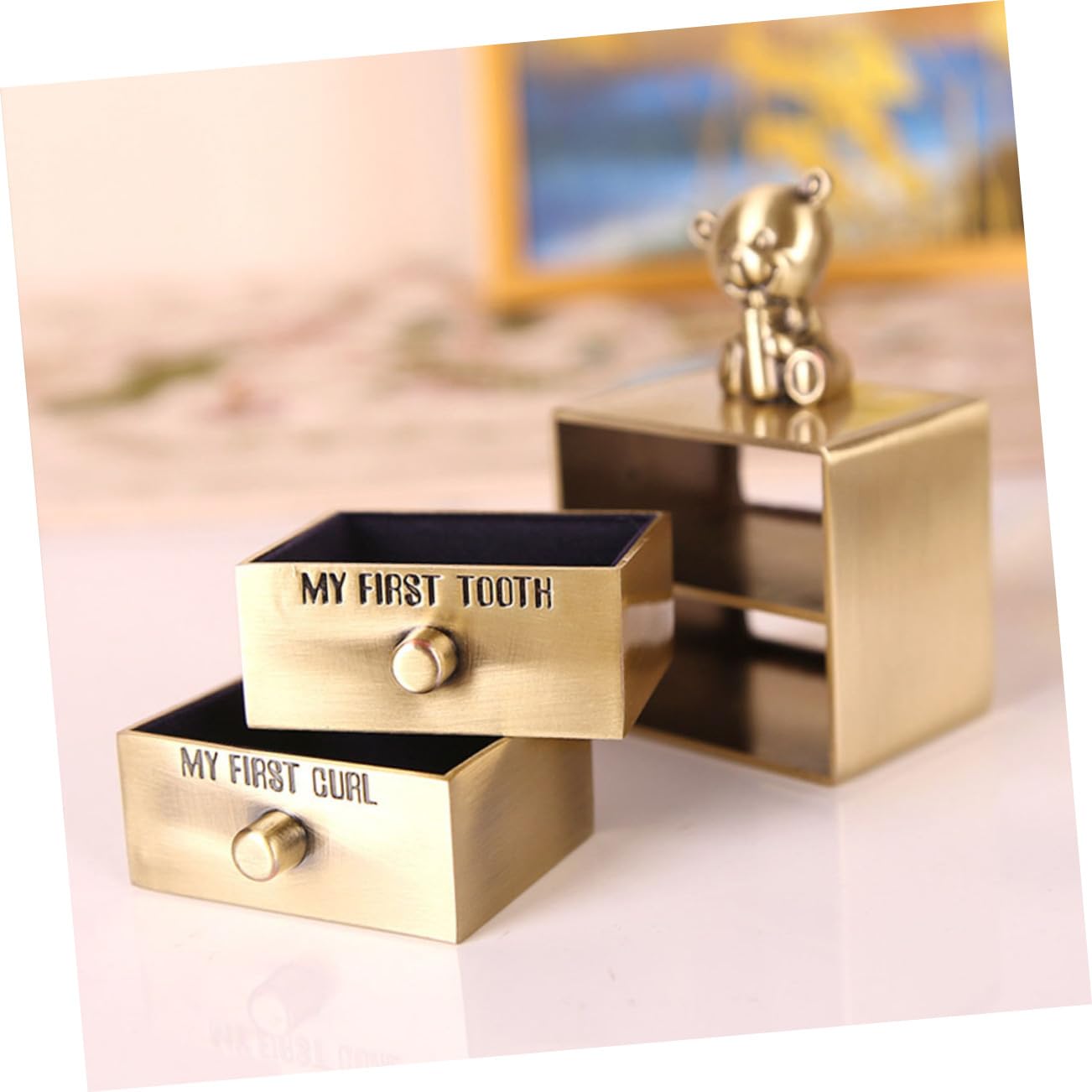 GALPADA Caja de Recuerdos para Ñiño de 2 Piezas, Soporte Multipropósito de Metal para Dientes y Rizos, Resistente y Decorativa, Adecuado para Obsequio y Almacenamiento
