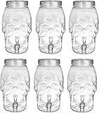 (6 Count) Human Skull Drink Dispensers - 1 Gallon – Made from Clear Plastic - Unique & Eye-Catching Design - Great for Halloween & Spooky Themed Events