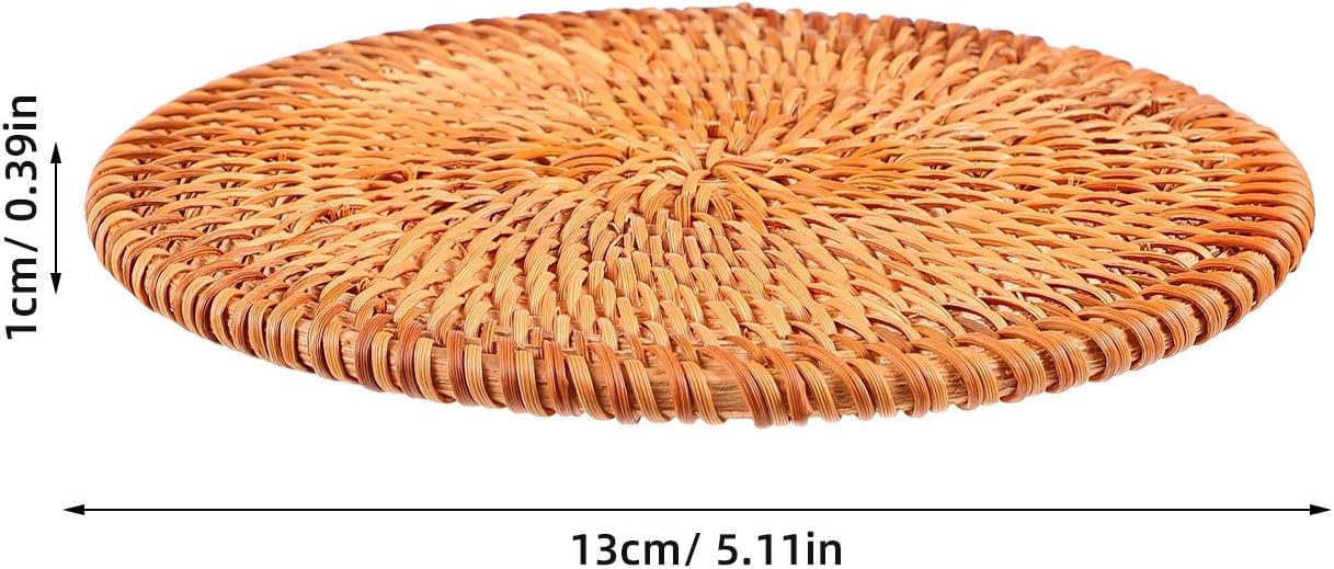Rattan Woven Coasters 2pcs Plastic Boho Farmhouse Beige