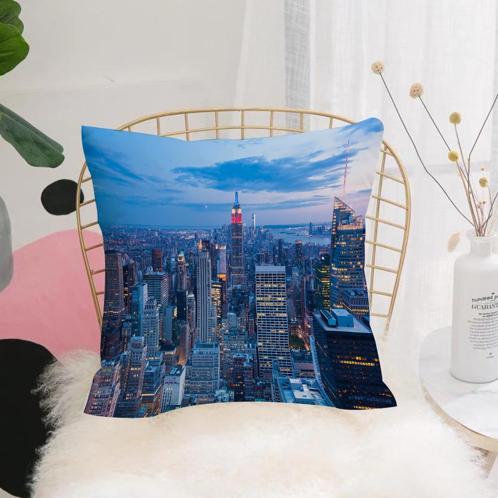 Hyosxw Night Aerial View Of New York City With A Su - A4 Cushion Cover,Throw Pillow Case Home Decorative For Living Room Bedroom Sofa Chair 18X18 Inch,Night Aerial View Of New York City With A Sunset,Pillowcase 45X45cm