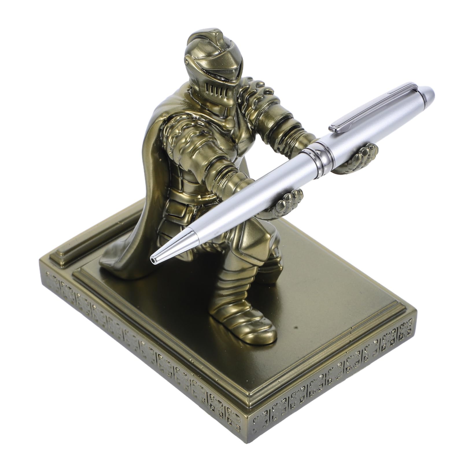jojofuny Portapenne Guerriero in Resina Piccolo Base Stabile, Portapenne Cavaliere Corazzato Decorativo per Scrivania Ufficio e Supporto Versatile per Pennelli Trucco