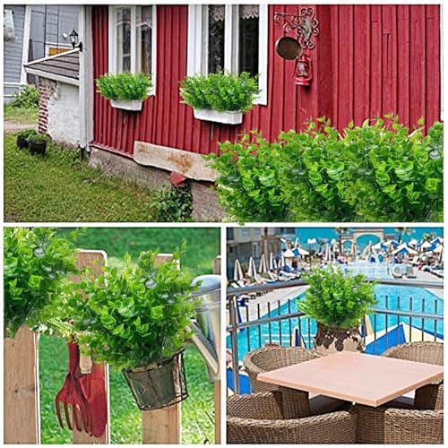 TURNMEON 20 Bundles Artificial Greenery Plants for Outdoors Spring Decor, UV Resistant Fake Plants Faux Eucalyptus Plastic Shrubs Boxwood Fake Flowers Gardens Home Patio Outsides Summer Decor(Green) - Image 5