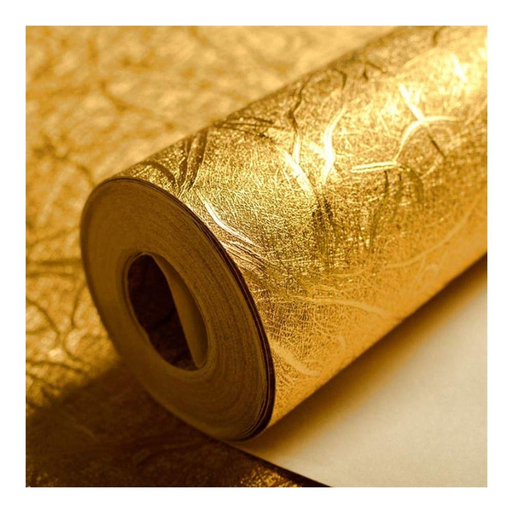 Modern Minimalist Non-woven Embossed Wallpaper Rol Modern Luxury Thick Waterproof Gold Foil Wallpaper Flicker Wall Paper Roll/Hotel Ceiling/Decorative/Bar Wallpaper Roll Gold Color 0.53m (1.73' W) x 1