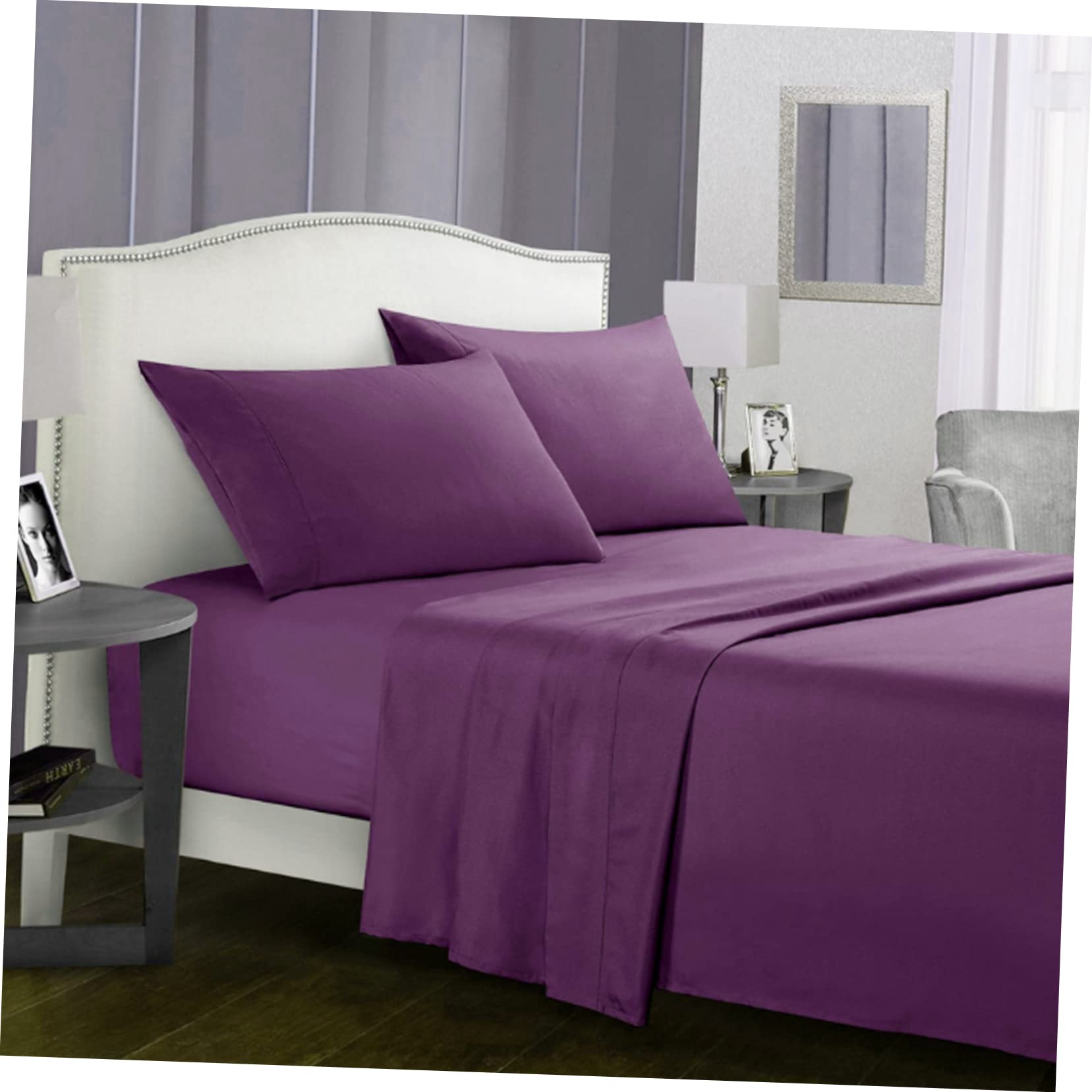 STOBAZA Set Lenzuola da Letto Queen 4 Pezzi, Fibra Chimica, Porpora