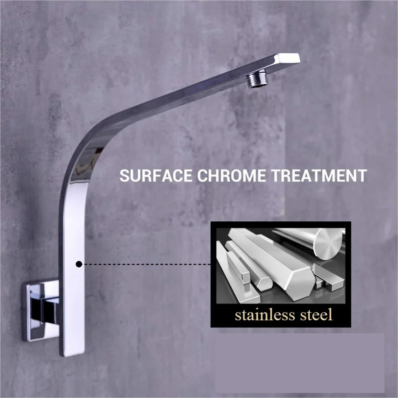 Ducha de lluvia cuadrada cromada, cabezal ducha montado en la pared, brazo Para Uso en el Baño(Chrome)