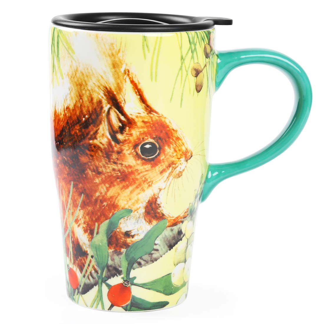 Minigift Ceramic Coffee Mug，Animals Travel Cup with Lid,Handmade Milk Mug Tea 16oz-Mouse