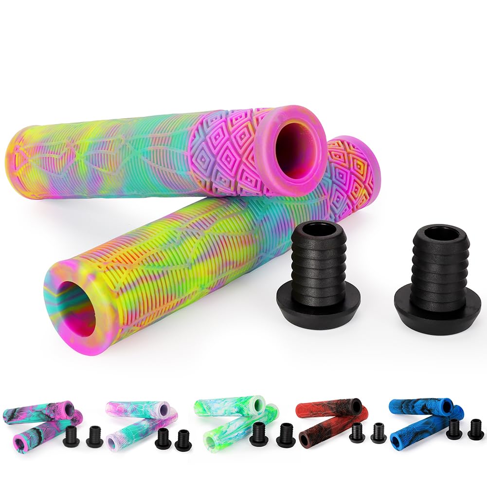 Scooter Grips - Mixed Cool Bike Bicycle Scooter Handlebar Grips | 160mm Soft Handle Grips for Pro Stunt Kick Scooter, BMX Bikes,Mountain Bike