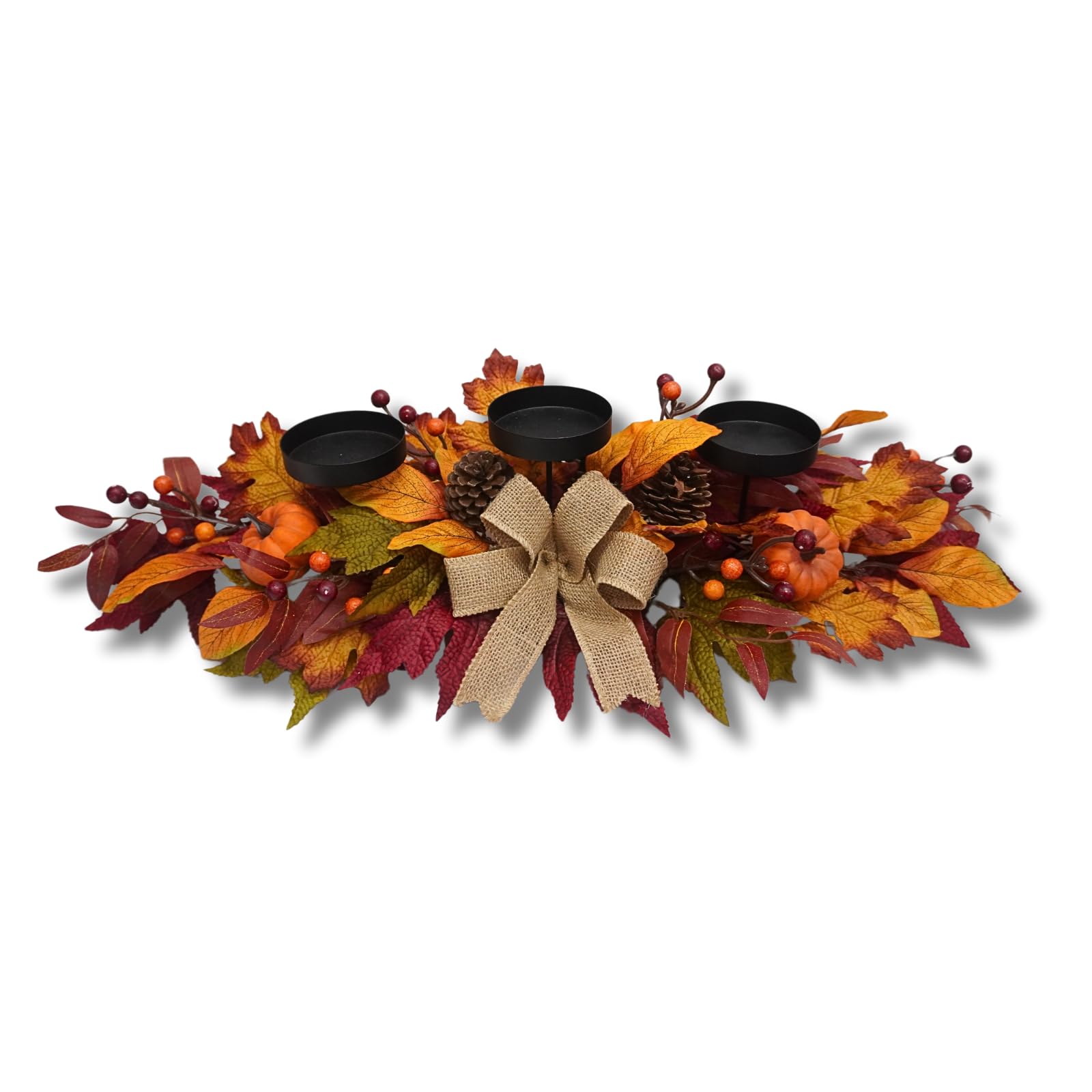 Svndlyn Thanksgiving Centerpiece with 3 Candle Holders,Fall Harvest Decor,Autumn Fall Maple Leaves Pumpkin Berry Candle Holder for Tabletop Display Table Kitchen Thanksgiving Décor,Harvest Festival