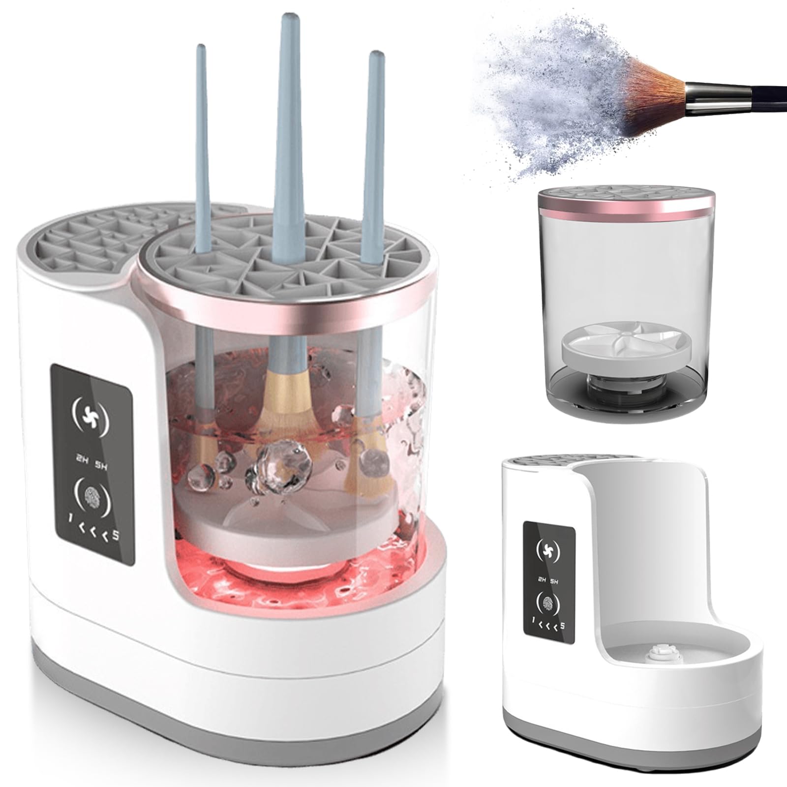 Nettoyeur et séchoir électrique pour pinceaux de maquillage : nettoyeur de pinceaux de maquillage multifonction avec fonction de lavage et de séchage à l'air programmée, pour tous les types de