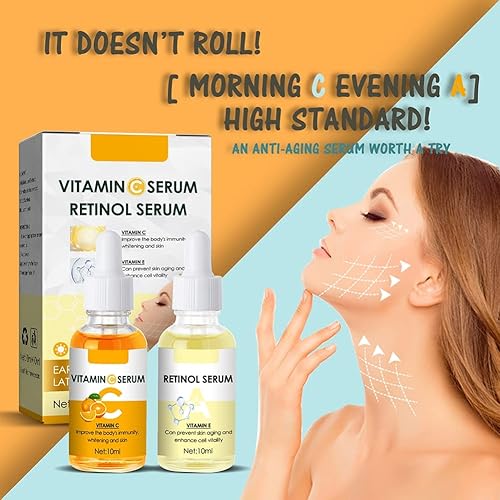 Miniatura 5 de Suero de vitamina C y suero de retinol, juego de suero antienvejecimiento con ácido hialurónico - Mañana C y noche Un suero para el cuidado facial