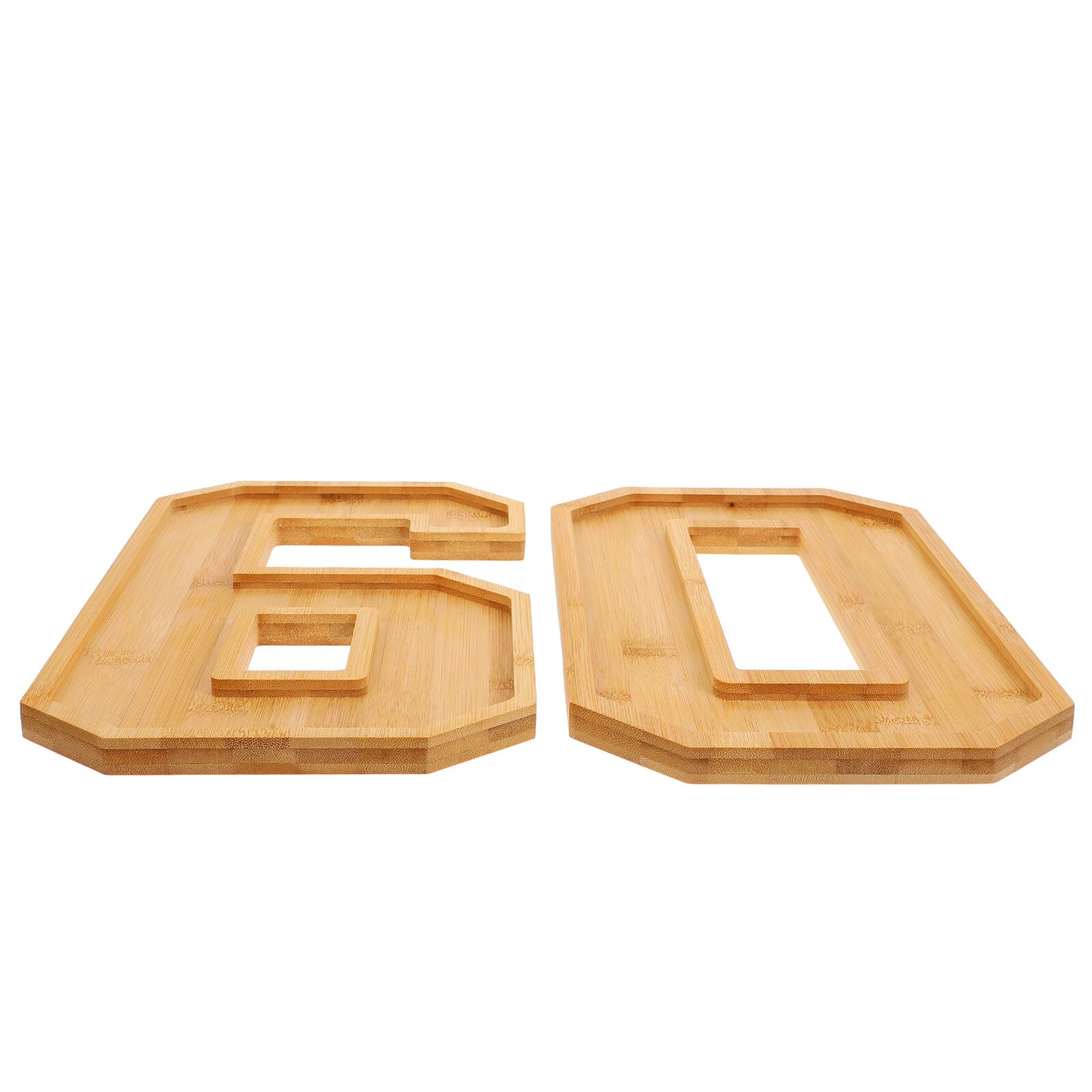 Uonlytech Plateau de Service en Bois Numéroté 60 Set de 2 Pièces 6 et 0 Plateau à Charcuterie et Fruits Multifonction pour Apéritif la Cuisine et Fête d'anniversaire Solide et Portable