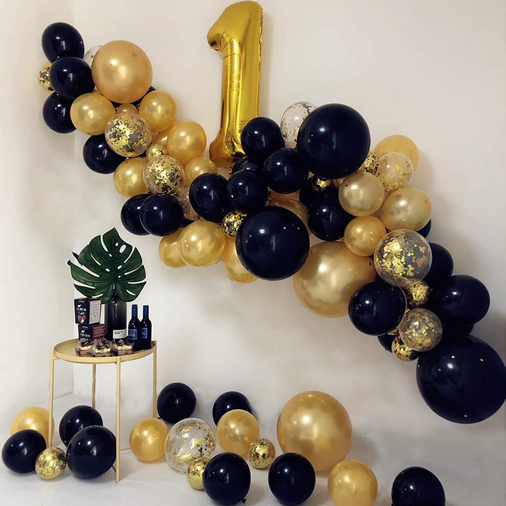 60 Stück Party Luftballons In Schwarz & Gold – Inkl. Konfetti-Ballons & Dekokette Für Geburtstag, Halloween, Abschlussfeier