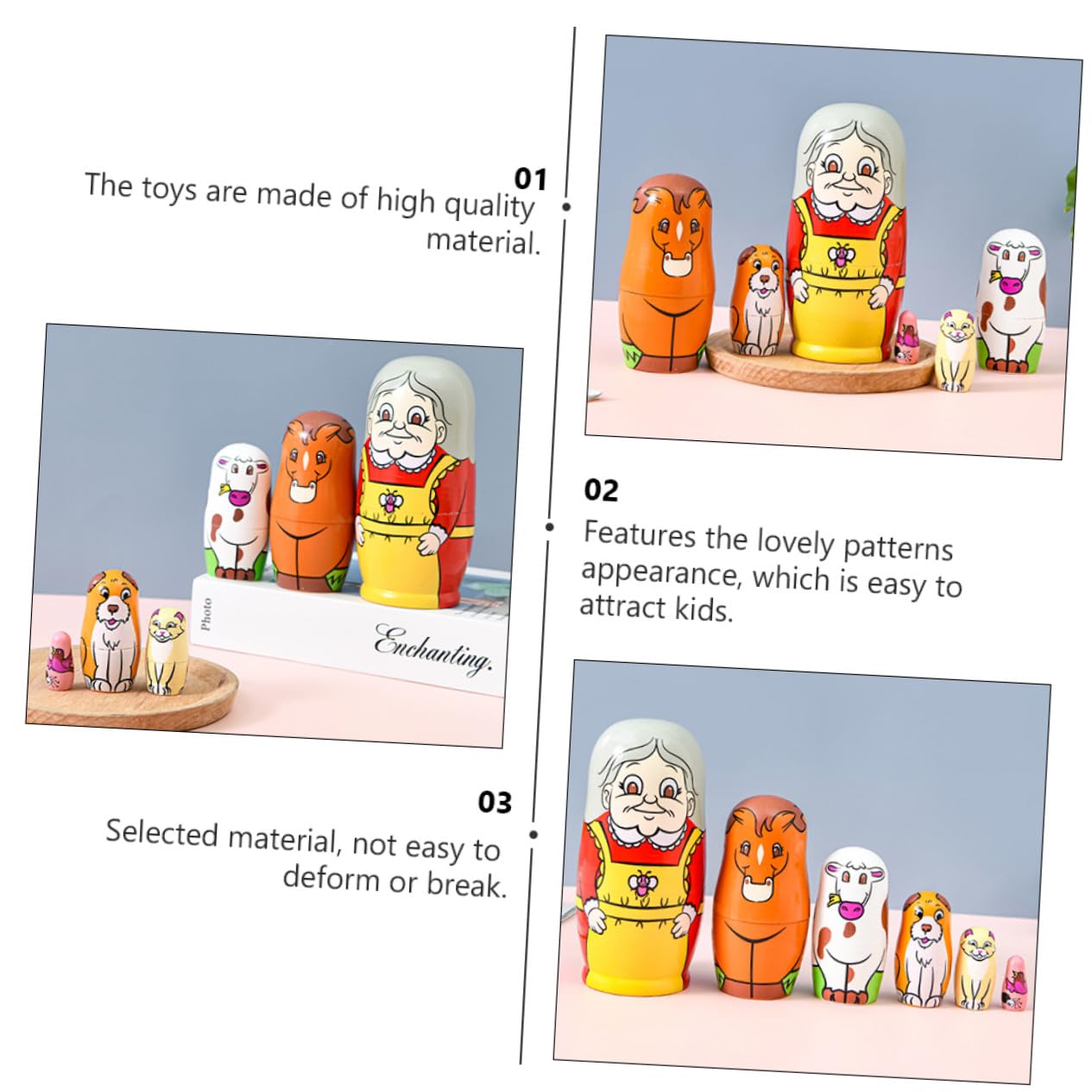 ORFOFE Muñeca Matrioska de Madera 6 Piezas, Dibujos Animados